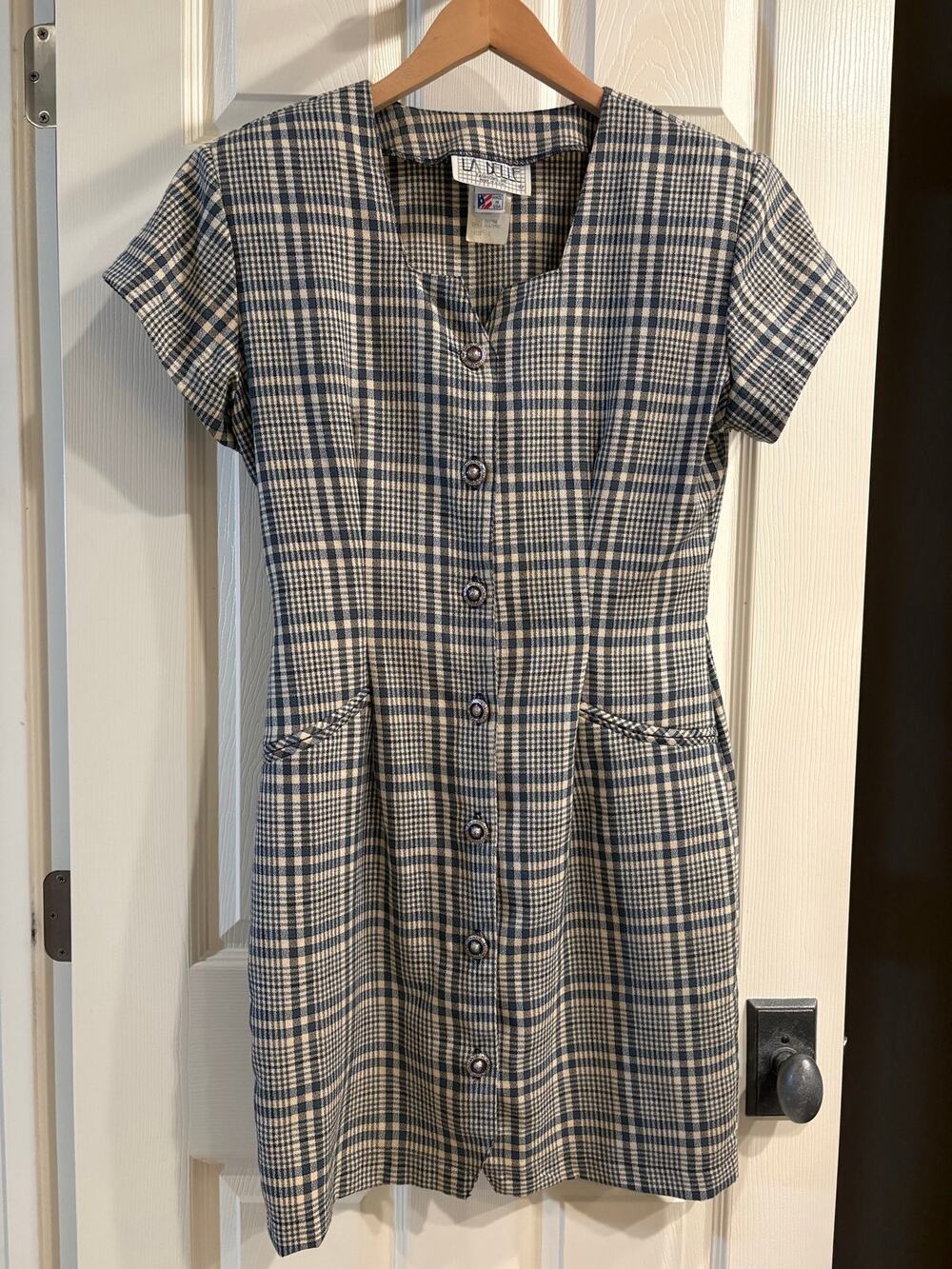 LA BELLE Vintage Plaid Tartan Mini Dress Size Small Short Sleeve 80s Academia